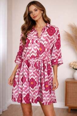 Ro's Garden Magenta June Deauville Ikat Shirt Dress Size M